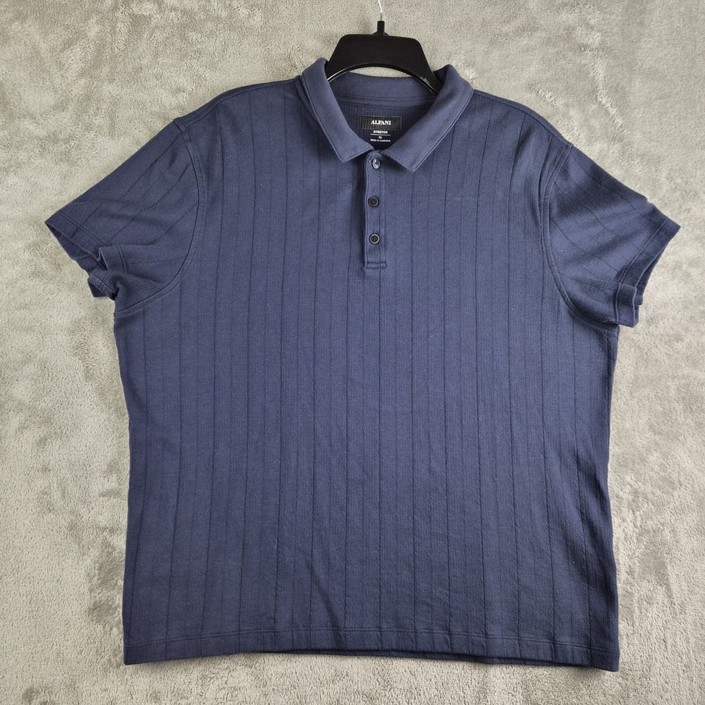 Alfani Polo Shirt Mens XL Navy Blue Short Sleeve Stretch Preppy Workwear Golf